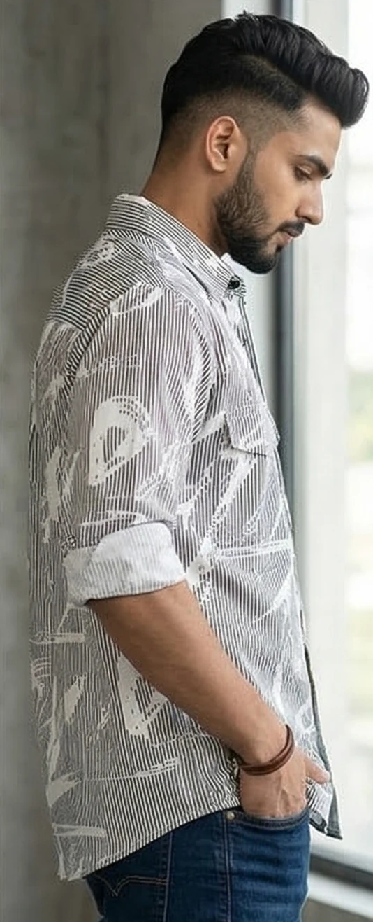 D&C print Abstract Striped Utility Shirt – White/Black