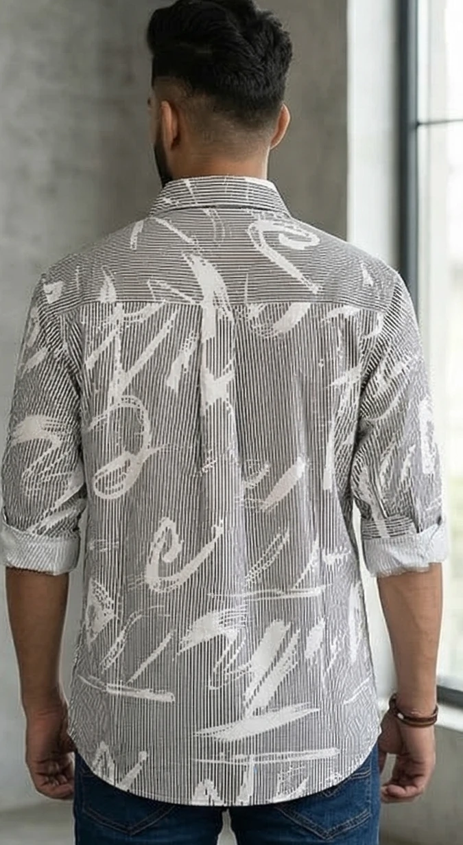 D&C print Abstract Striped Utility Shirt – White/Black