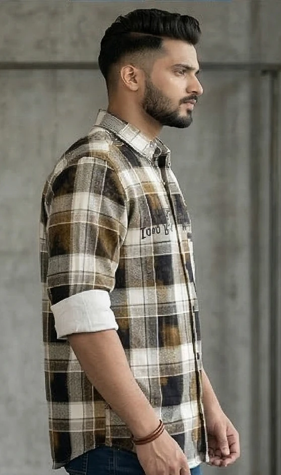 Men Brown & Black Checked Boxy Fit Casual Shirt with Graphic Print