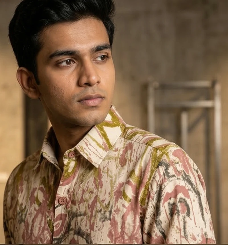 Men's Beige & Rust Abstract Graphic Print Shirt