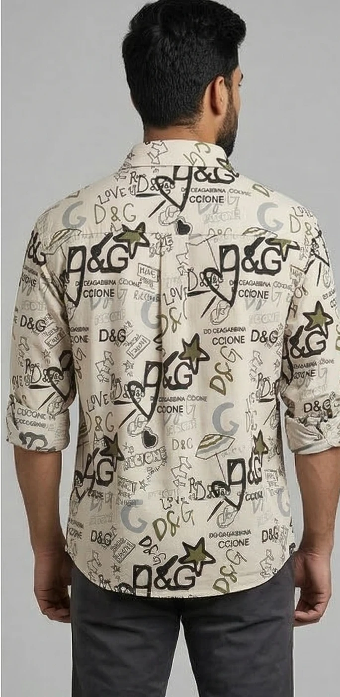 Men’s Urban Graffiti Print Cotton Shirt – Off-White