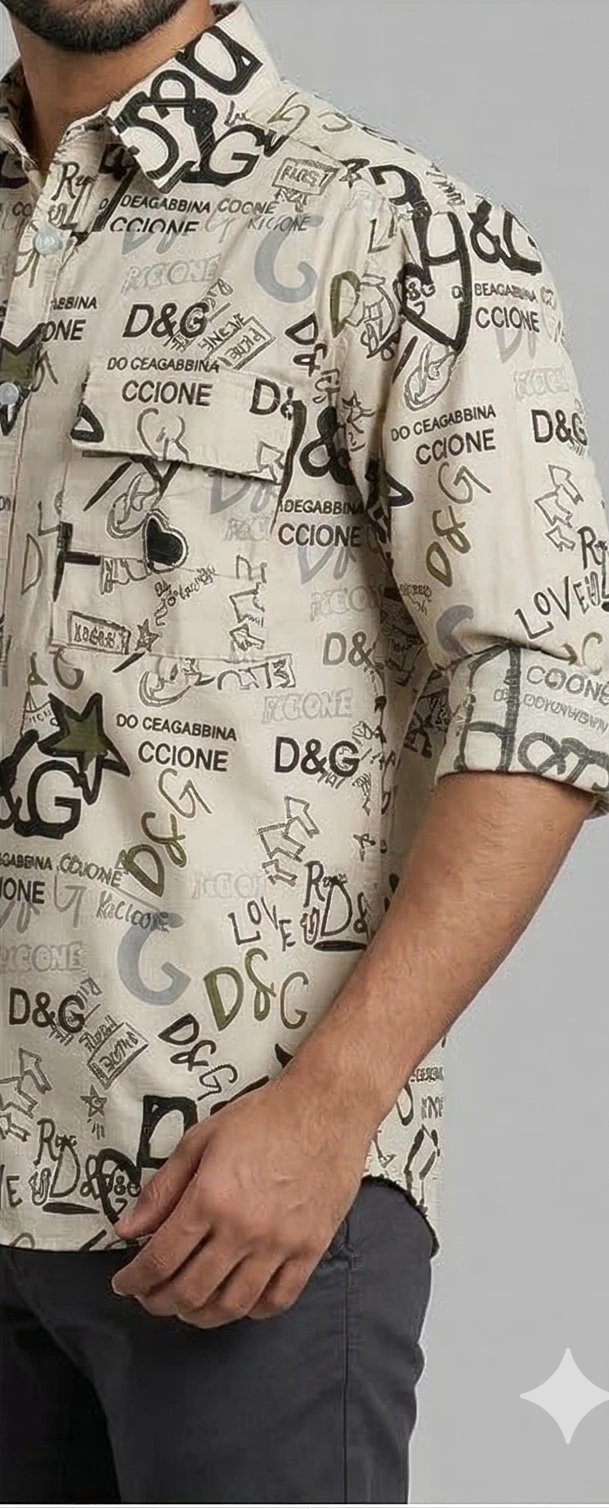 Men’s Urban Graffiti Print Cotton Shirt – Off-White