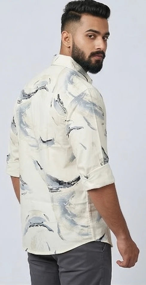 Men Off-White & sky blue Abstract Printed Casual Shirt