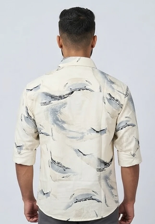 Men Off-White & sky blue Abstract Printed Casual Shirt