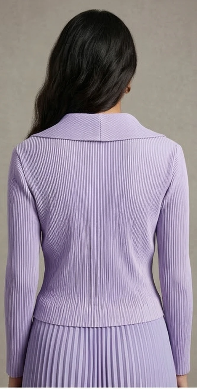 Women Lavender Ribbed Notch-Lapel Blazer with Ombre Pleated Midi Skirt