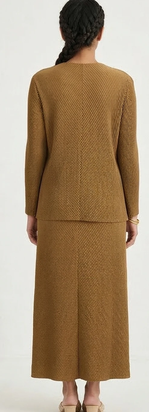 Two-Piece Set with Fringed Open-Front Vest and Matching Skirt