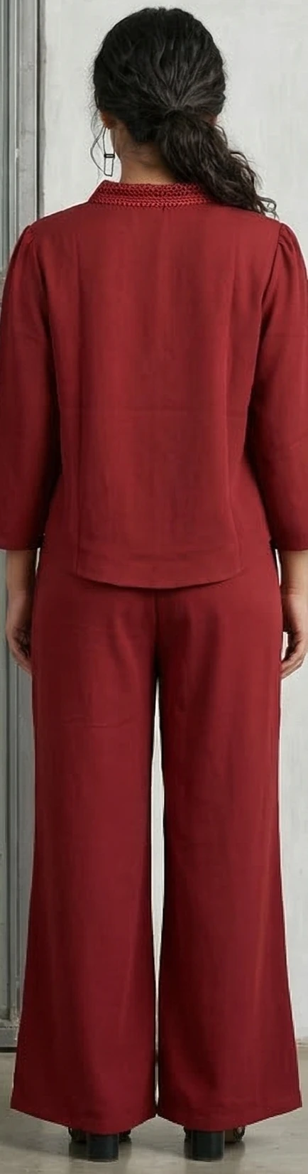 Midnight Black Corset-Style Button-Up Tunic & Relaxed Fit Pants Set