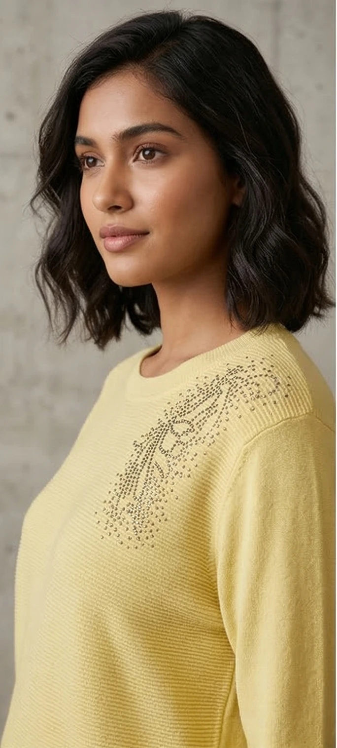 Women’s Pastel Lemon Knit Top with Embellished Butterfly Shoulder & Side-Tie Detail