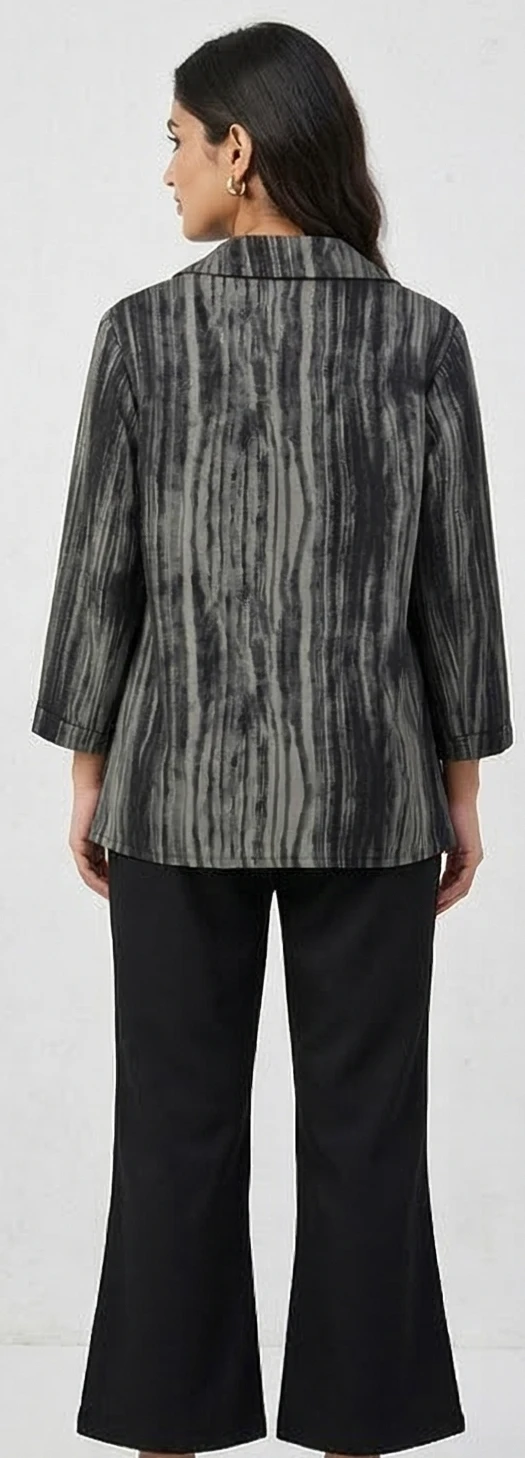 Women's 3-Piece set Open-Front Printed Blazer, Fitted Camisole, and Wide-Leg Trousers with Gold Buckle Detail