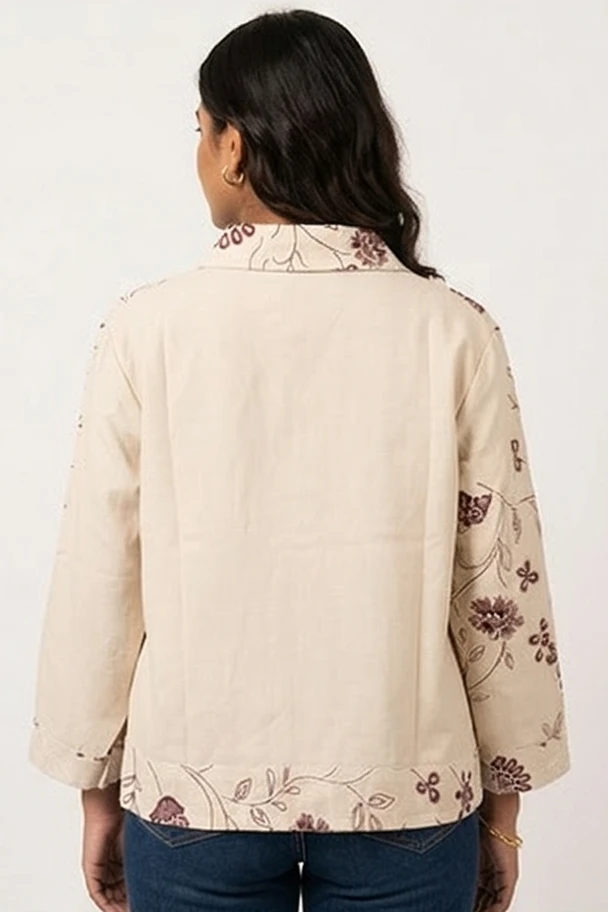 Women’s Floral Embroidered Cotton Jacket and crop top