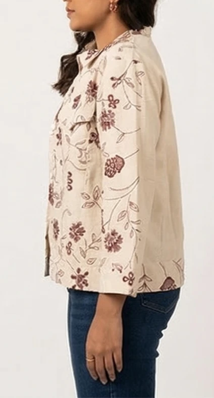 Women’s Floral Embroidered Cotton Jacket and crop top