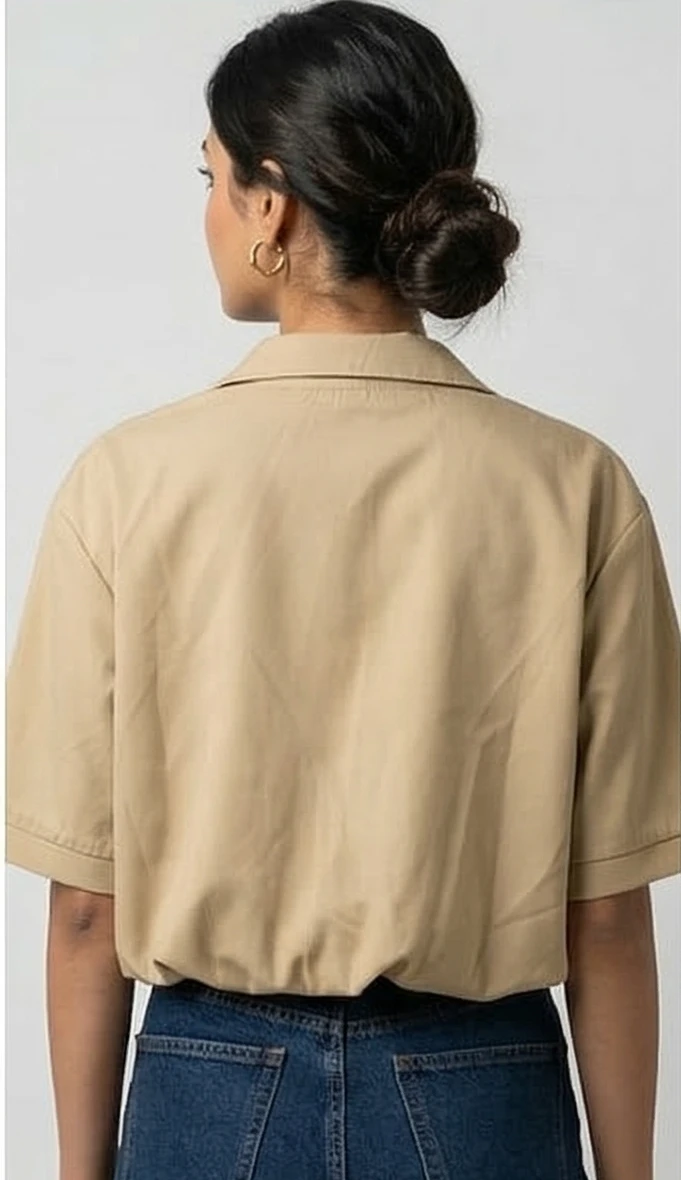 women cream Relaxed Fit Wrap Top with Black Inner Layer