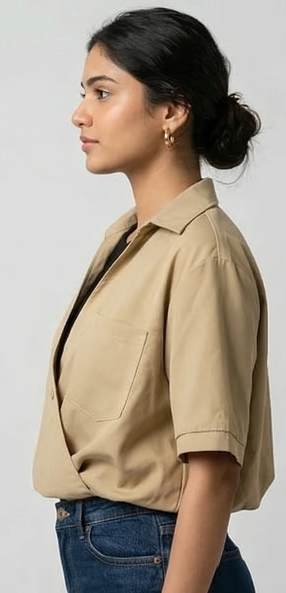 women cream Relaxed Fit Wrap Top with Black Inner Layer