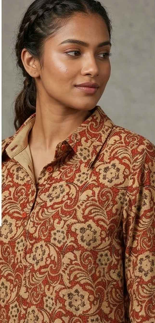 Women Rust & Beige Ethnic Floral Printed Casual kurti