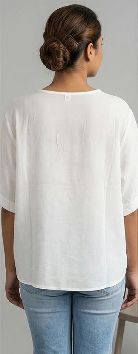Women's White Cotton Embroidered V-Neck Boho Tunic Top