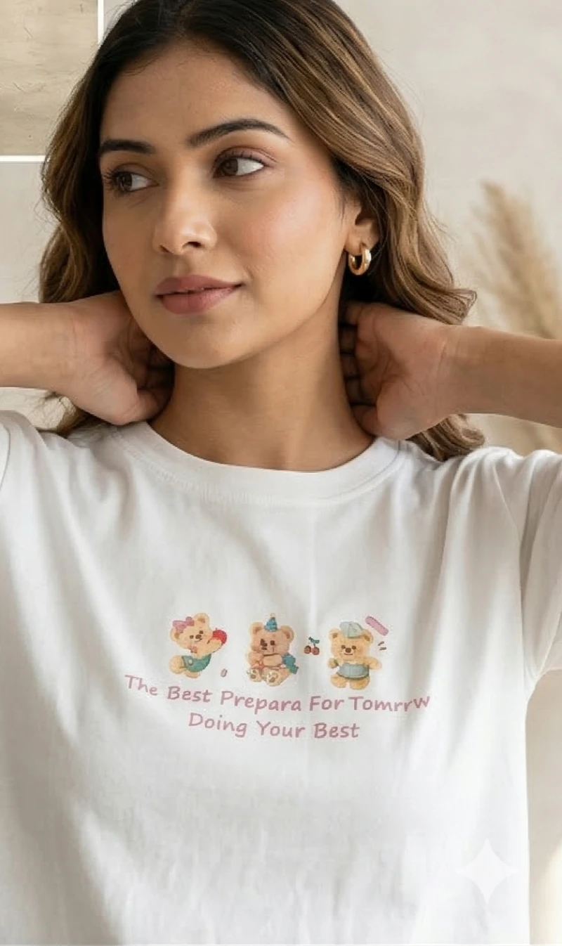 Women’s Pastel Kawaii Bear Print T-Shirt