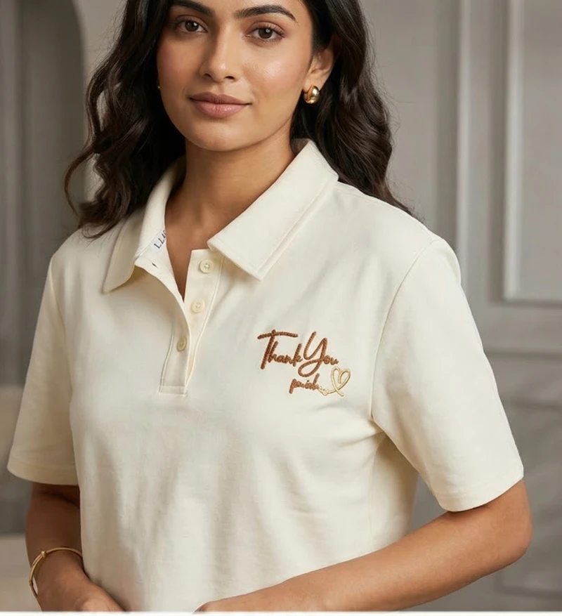 "The 'Thank You' Cropped Polo – Off-White Minimalist Chic"