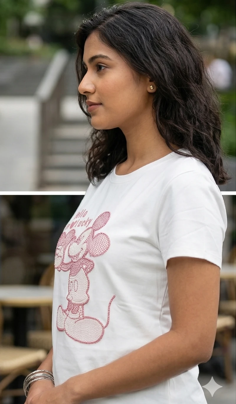 Women's "Hello I am Lucky" Mickey Mouse Embellished Graphic T-Shirt