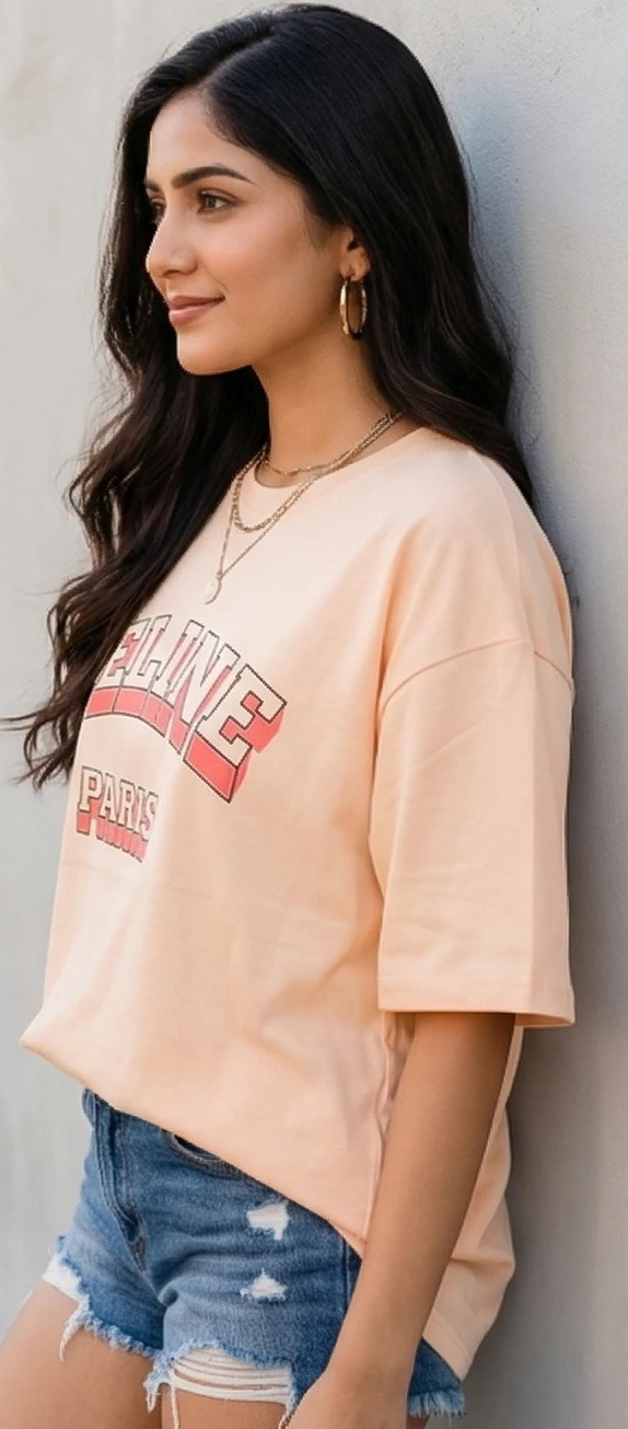 Women's Oversized Peach Cotton T-Shirt – CELINE PARIS Retro Graphic Print