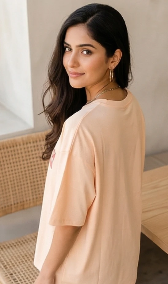 Women's Oversized Peach Cotton T-Shirt – CELINE PARIS Retro Graphic Print