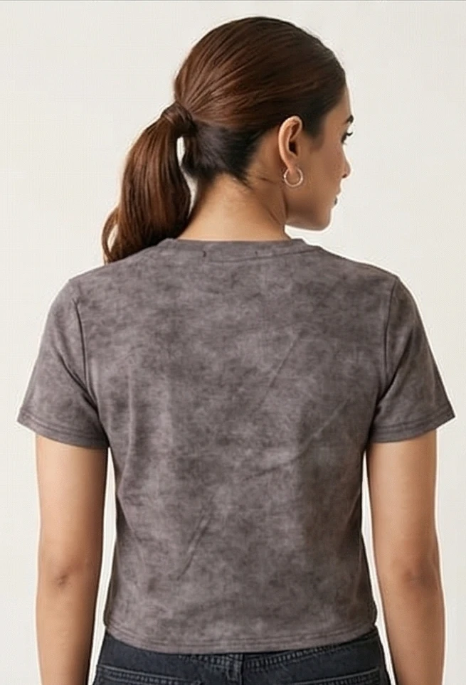 Women’s Acid Wash Charcoal Grey Ribbed Crop T-Shirt