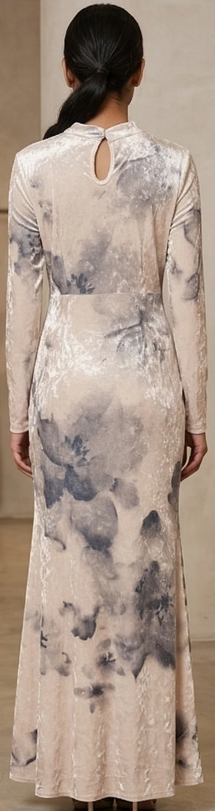 Women’s Velvet Bodycon Dress – Abstract Grey Floral Print