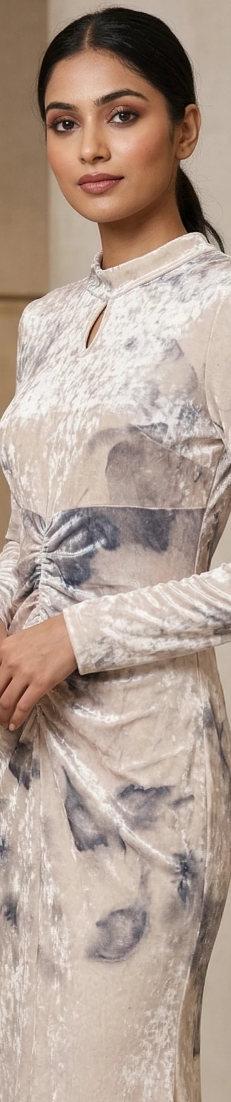 Women’s Velvet Bodycon Dress – Abstract Grey Floral Print