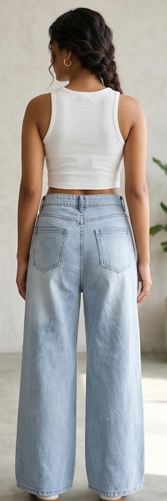 Women’s High-Waisted Light Wash Wide-Leg Jeans with Hello Kitty Bow Embroidery