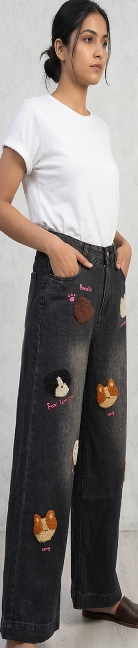 Puppy Patch Wide-Leg Jeans