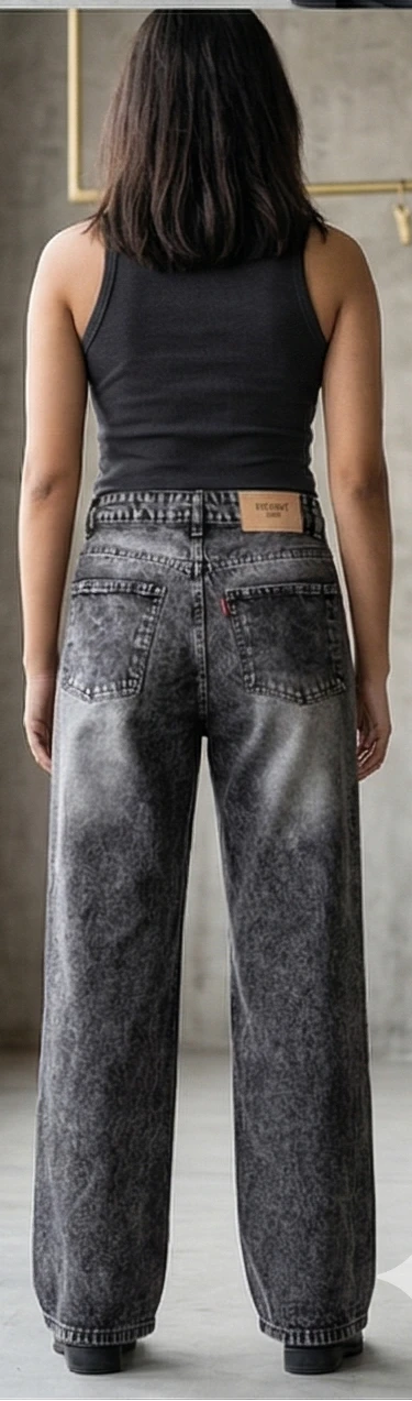 Retro Grey Acid Wash Baggy Jeans - High-Rise & Full Length