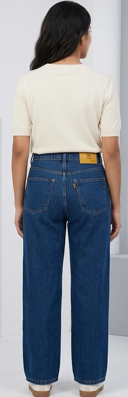 Women's High-Waisted Relaxed Fit Straight Leg Jeans – Classic Dark Wash Denim