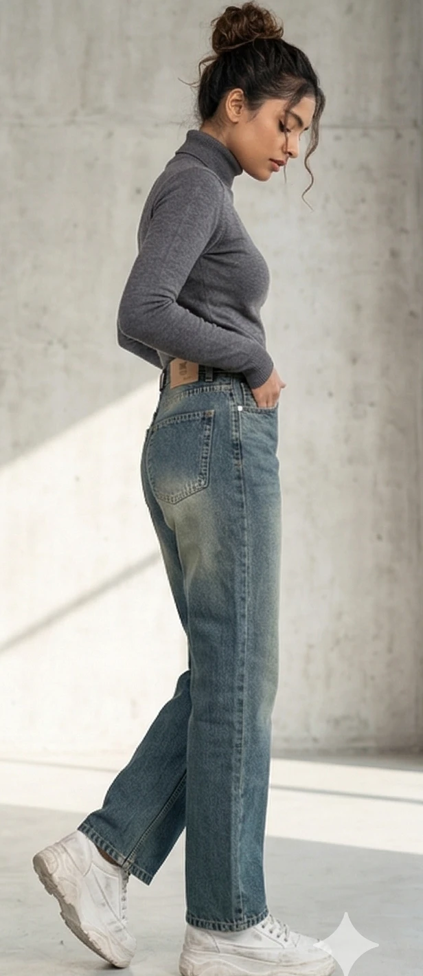 Women’s High-Waist Vintage Wash Straight Leg Jeans