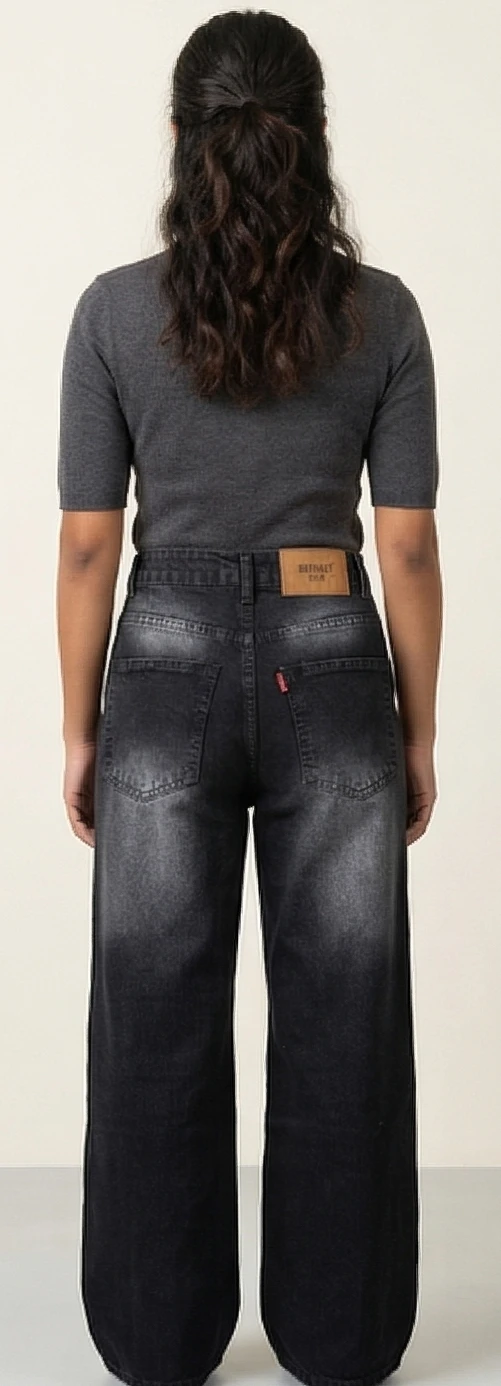 Women's High-Waisted Wide Leg Jeans – Charcoal Grey Distressed Denim with Relaxed Fit