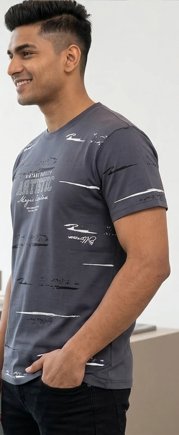 Men’s Charcoal Grey "Artistic Magic Explore" Graphic Print Cotton T-Shirt