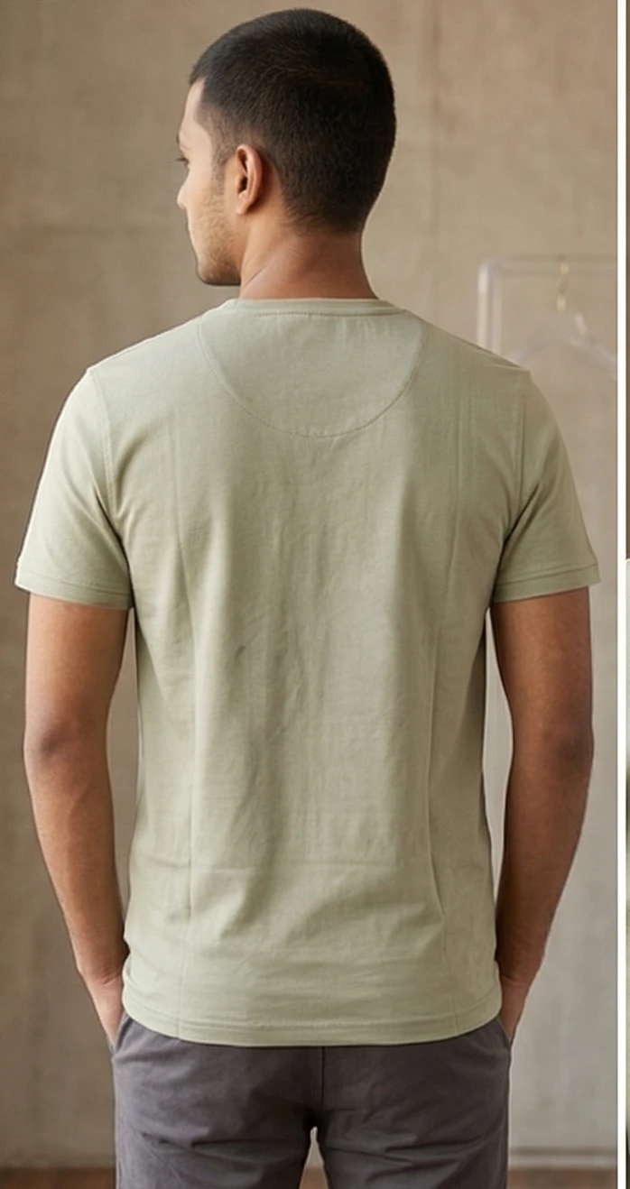 MONER Men's Slim-Fit Sage Green Crew Neck T-Shirt with Vertical Seam Detail