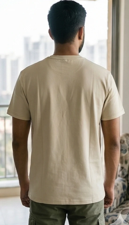 Men’s Beige Crew Neck Graphic T-Shirt - "FACT" Cooperative Apparel Print