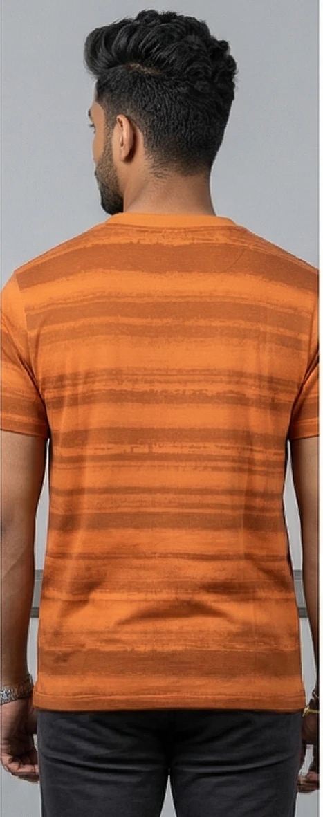 Men’s Burnt Orange Horizontal Striped Crew Neck T-Shirt – Regular Fit