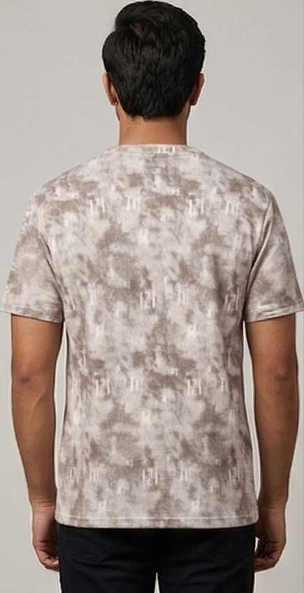 Men's Beige Abstract Acid-Wash Graphic Tee – "Successful Aligned Team" Print