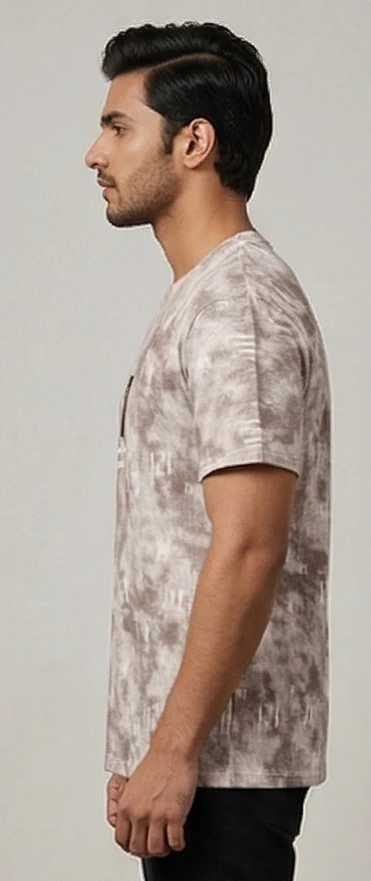 Men's Beige Abstract Acid-Wash Graphic Tee – "Successful Aligned Team" Print