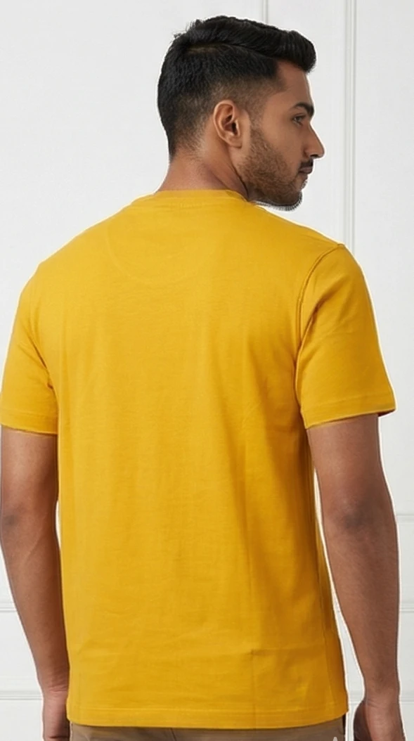 Men’s Mustard Yellow Graphic T-Shirt - "Happy Enjoy Life" Inspirational Print - Slim Fit Cotton Crew Neck