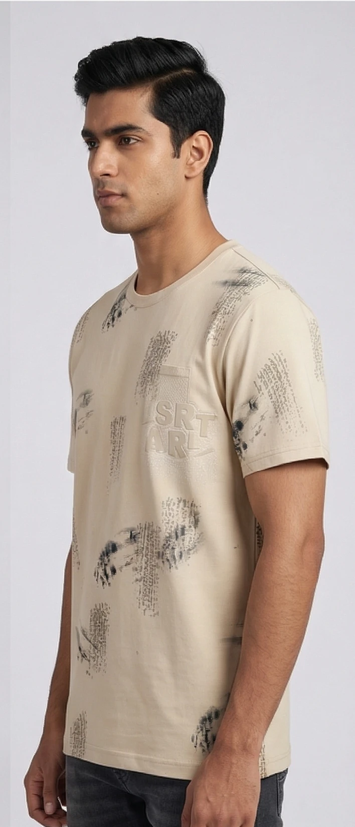 Men's Sand Beige Abstract Graphic T-Shirt – Urban Distressed Print