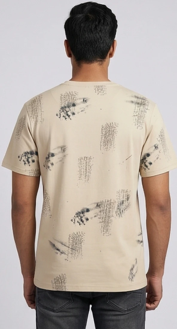 Men's Sand Beige Abstract Graphic T-Shirt – Urban Distressed Print