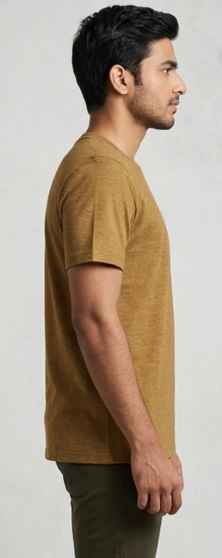 Men's Ochre Melange Slim-Fit T-Shirt with Shoulder Panel & Graphic Chest Print