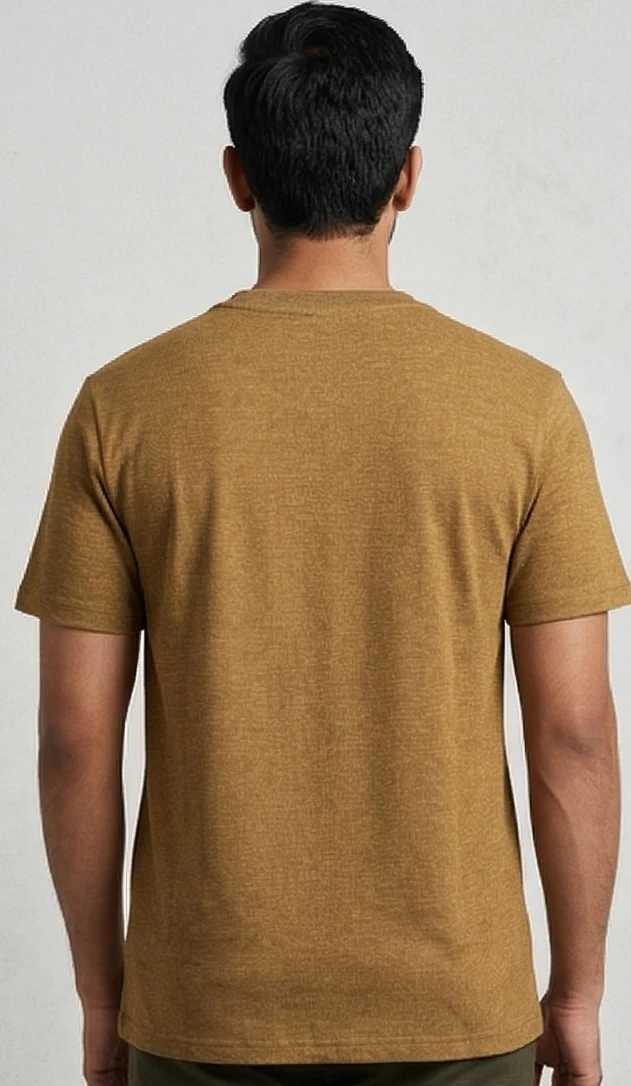 Men's Ochre Melange Slim-Fit T-Shirt with Shoulder Panel & Graphic Chest Print