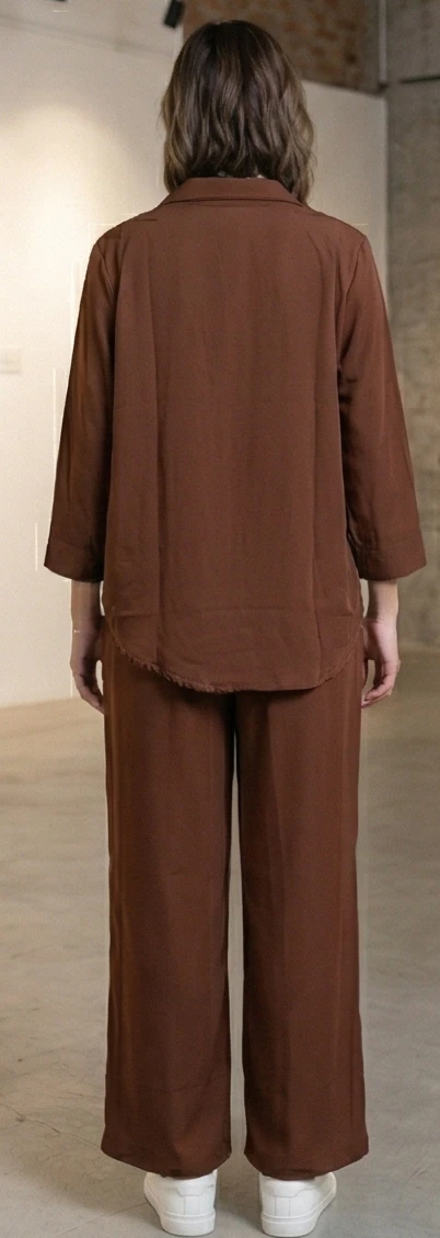 The Mocha Lace Ensemble: Premium 3-Piece Sheer Floral Lace Shirt and Relaxed Fit Palazzo Set