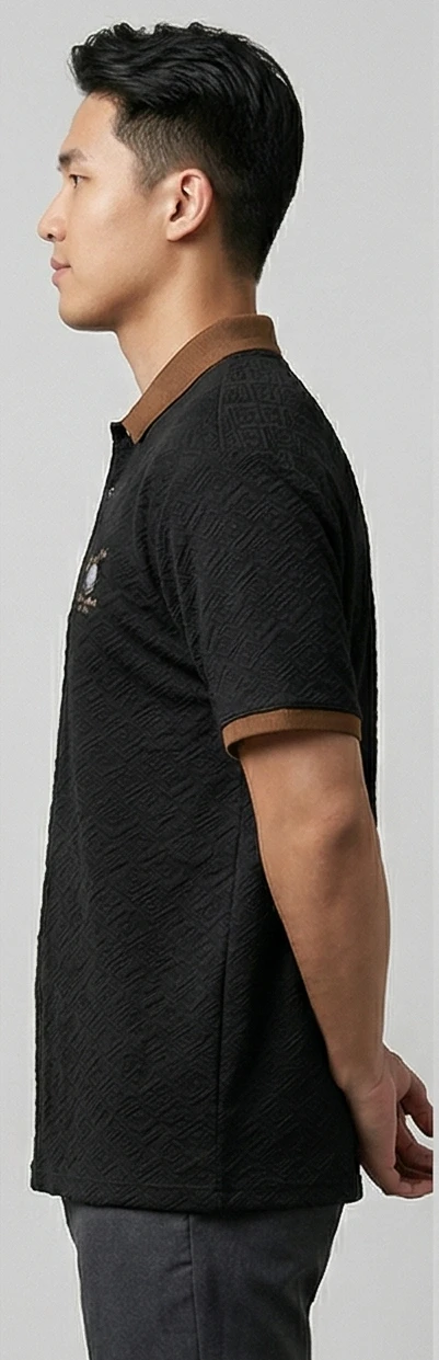 Men Black Textured Slim Fit Polo T-shirt