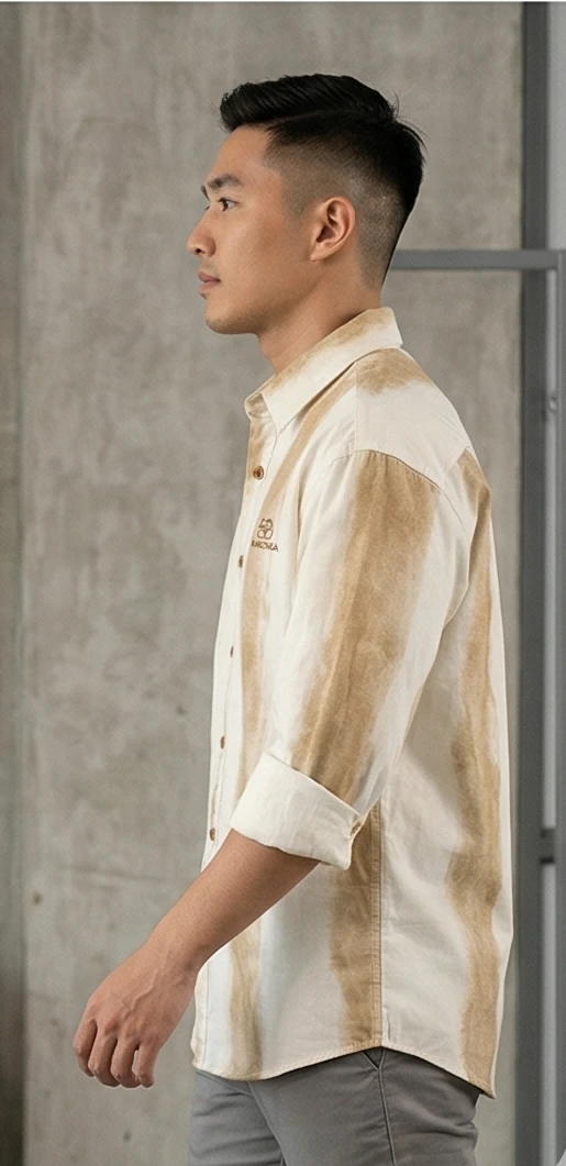 Men's Off-White Distressed Vertical Stripe Button-Down Shirt