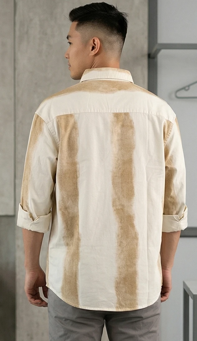 Men's Off-White Distressed Vertical Stripe Button-Down Shirt