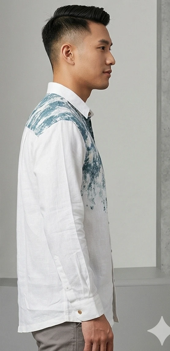 Men White & Teal Blue Abstract Print Sustainable Casual Shirt