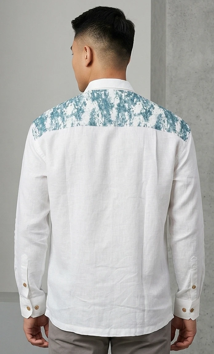 Men White & Teal Blue Abstract Print Sustainable Casual Shirt